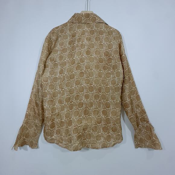 ZANELLA Platinum Silk Blouse Womens Gold Floral Print Button Down Shirt Italy 10 - Picture 3 of 7